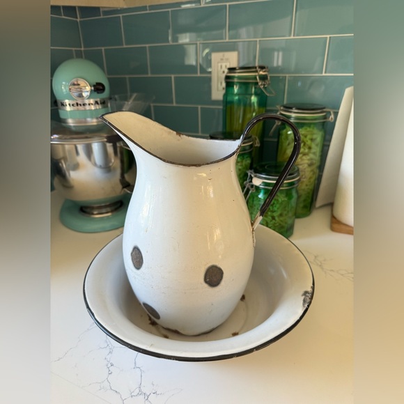 Other - White and Black Enamel Pitcher and Basin Set